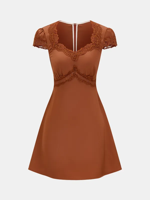 Lace Trim V-Neck Satin Mini Dress made by COMMENSE