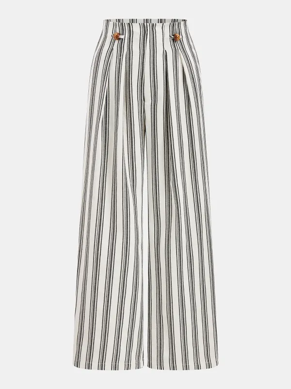 Cotton Linen Striped Wide Leg Pants made by COMMENSE