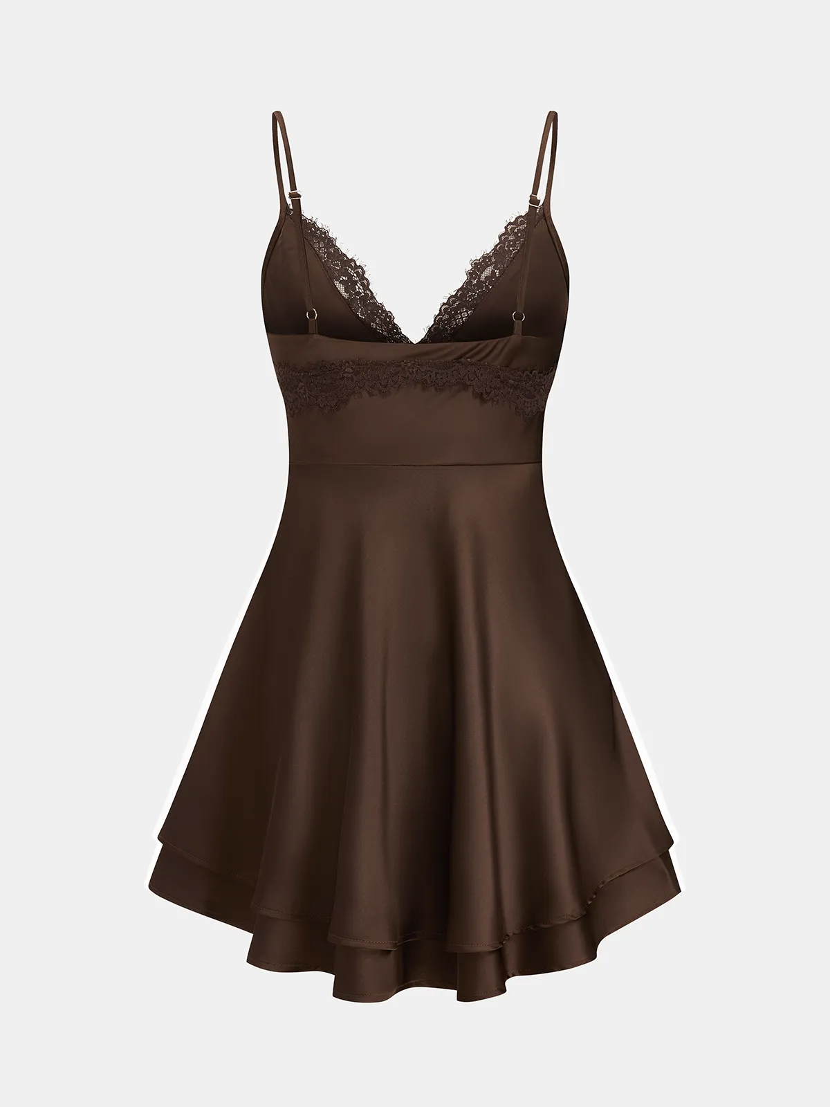 Lace Trim Satin V-Neck Cami Mini Dress sold by COMMENSE product image thumbnail 2