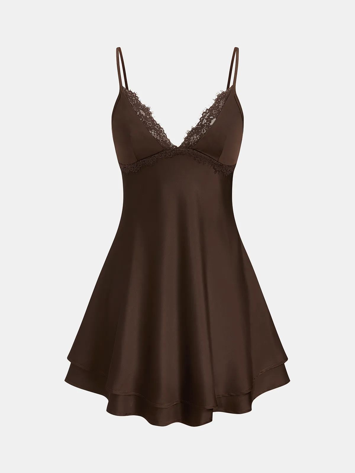 Lace Trim Satin V-Neck Cami Mini Dress sold by COMMENSE