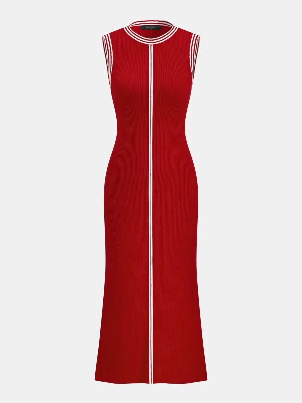Contrast Trim Ribbed Knit Sleeveless Maxi Dress made by COMMENSE