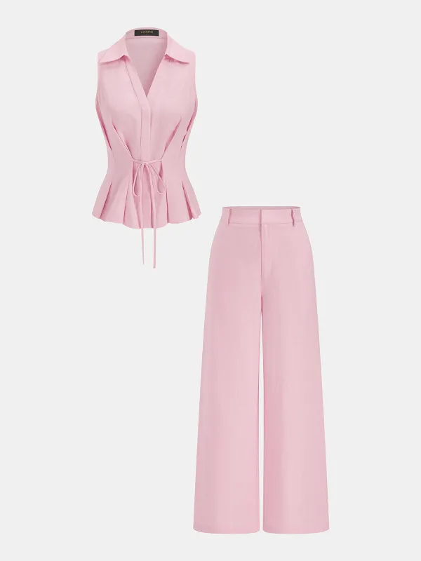 Linen-Blend Sleeveless Shirt & Pants Set made by COMMENSE