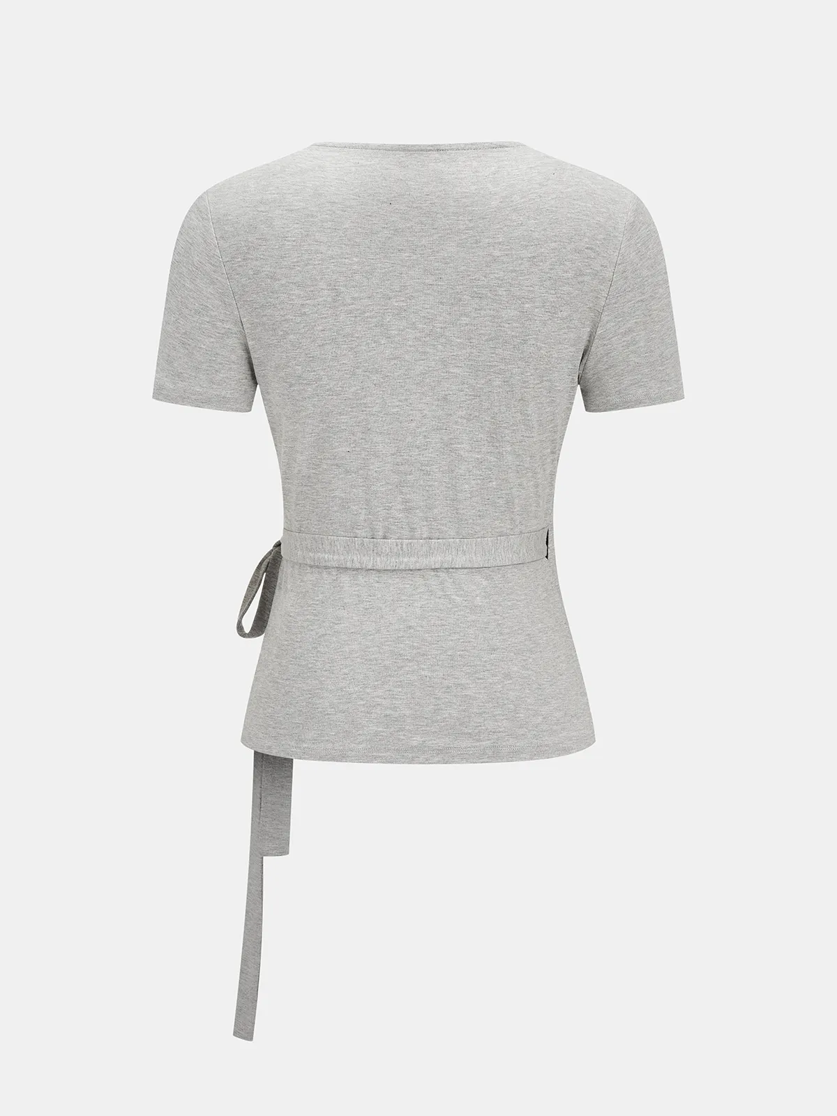 Lace Trim Wrap Tie Short Sleeve Top sold by COMMENSE product image thumbnail 2