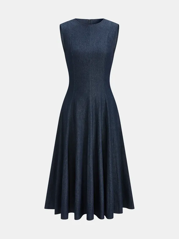 Sleeveless Flared Denim Midi Dress made by COMMENSE
