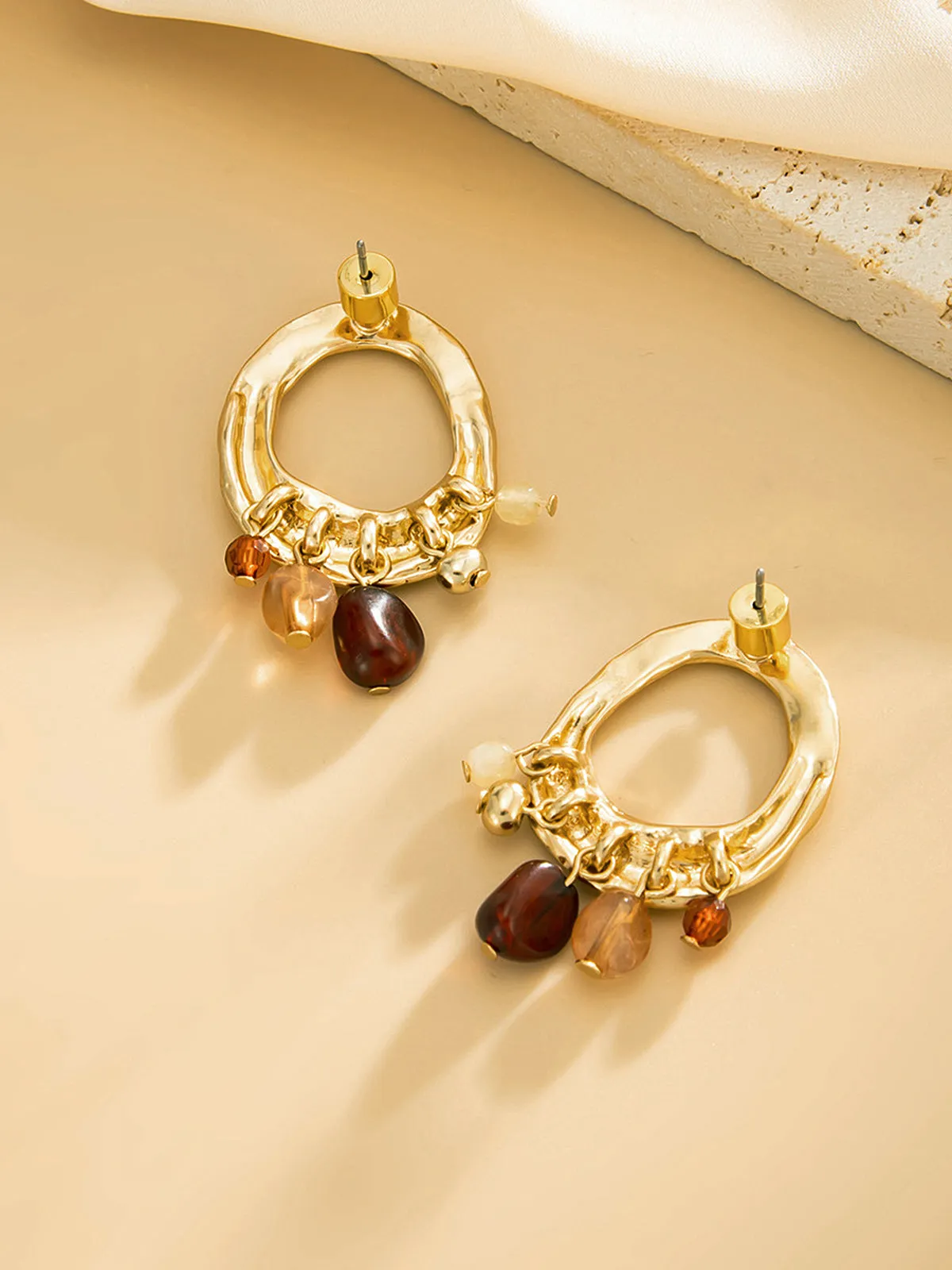 Amber Bead Tassel Hammered Hoop Earrings sold by COMMENSE product image thumbnail 3