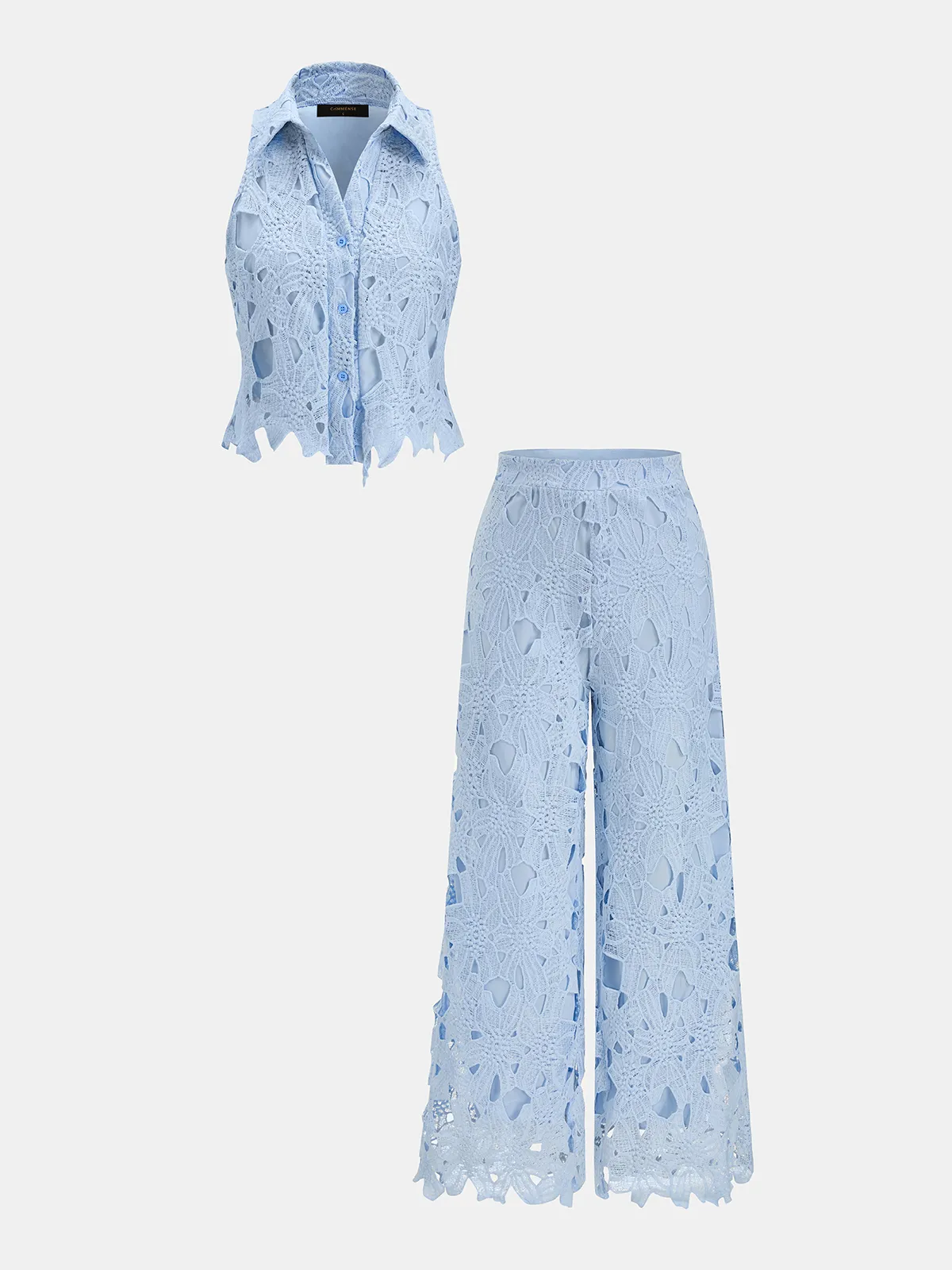 Lace Sleeveless Cropped Shirt & Pants Set sold by COMMENSE