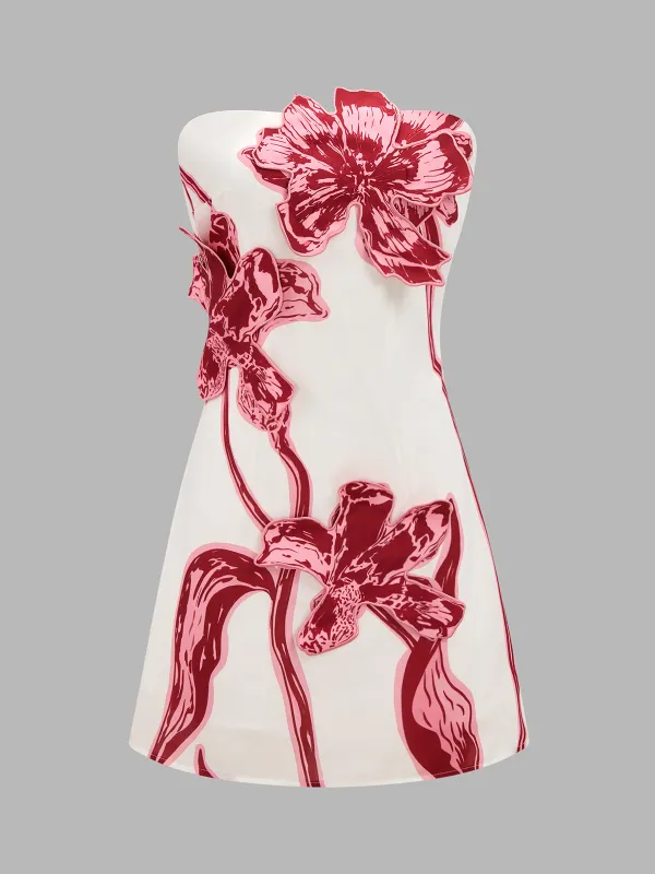 3D Floral Strapless Mini Dress made by COMMENSE