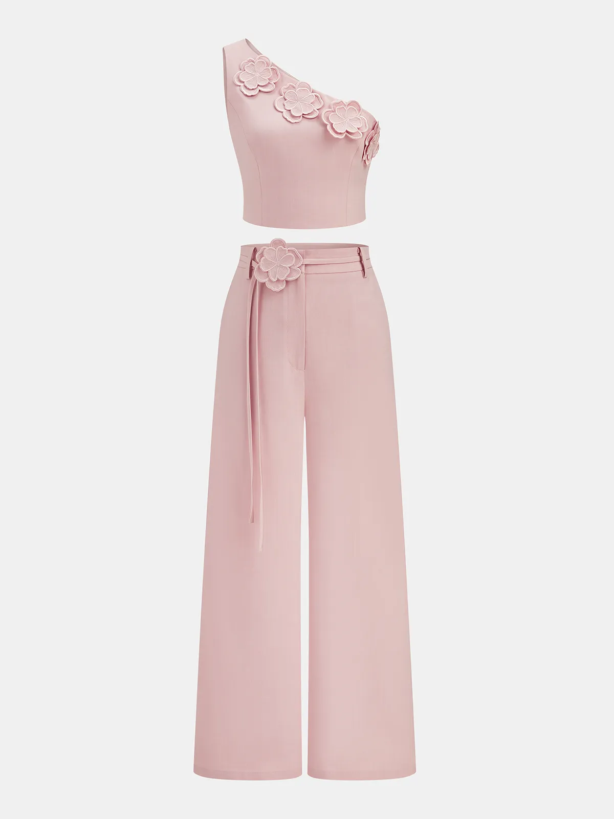 3D Flower One-Shoulder Crop Top & Pants Set sold by COMMENSE