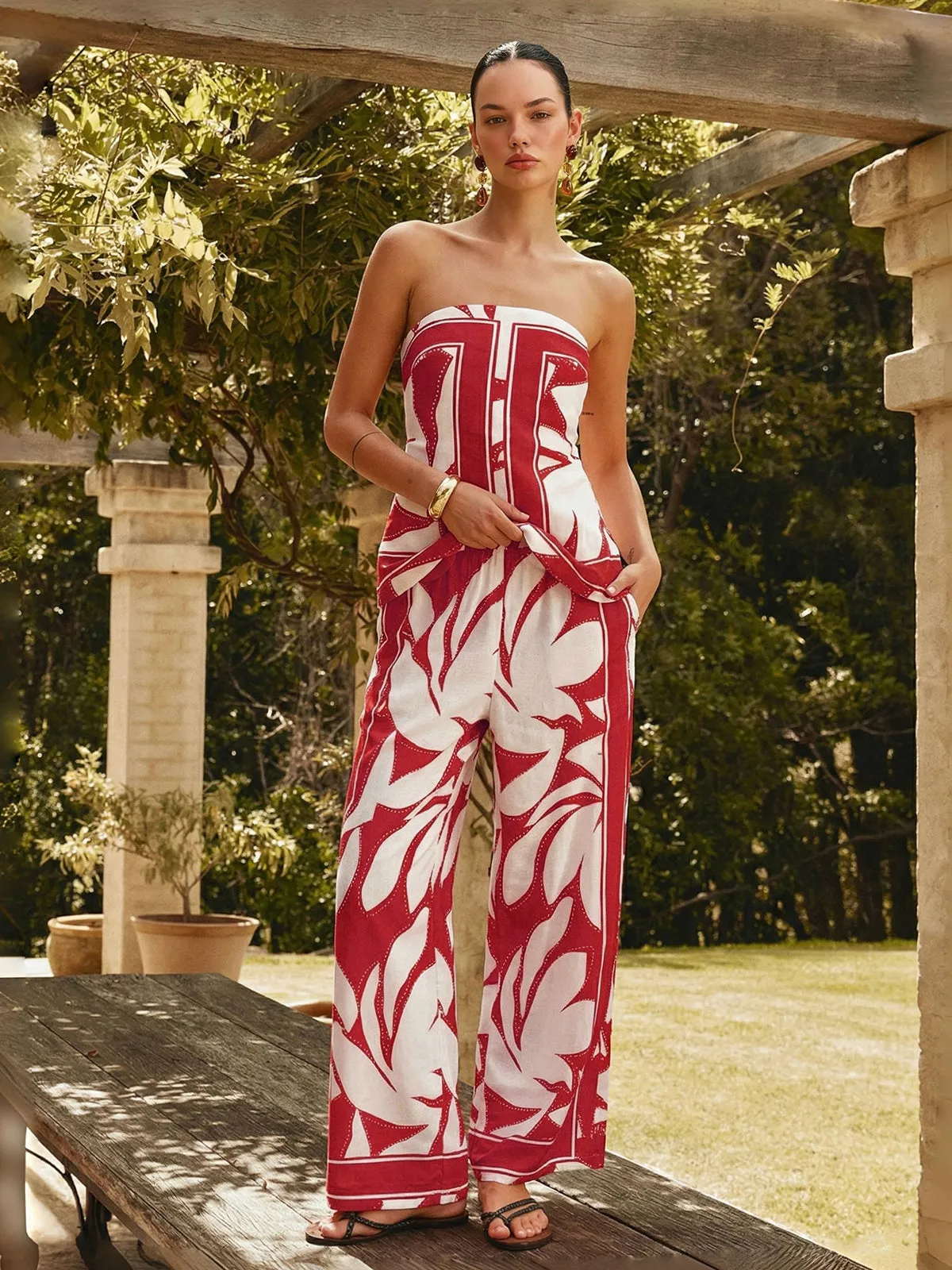 Abstract Print Strapless Top & Pants Set sold by COMMENSE