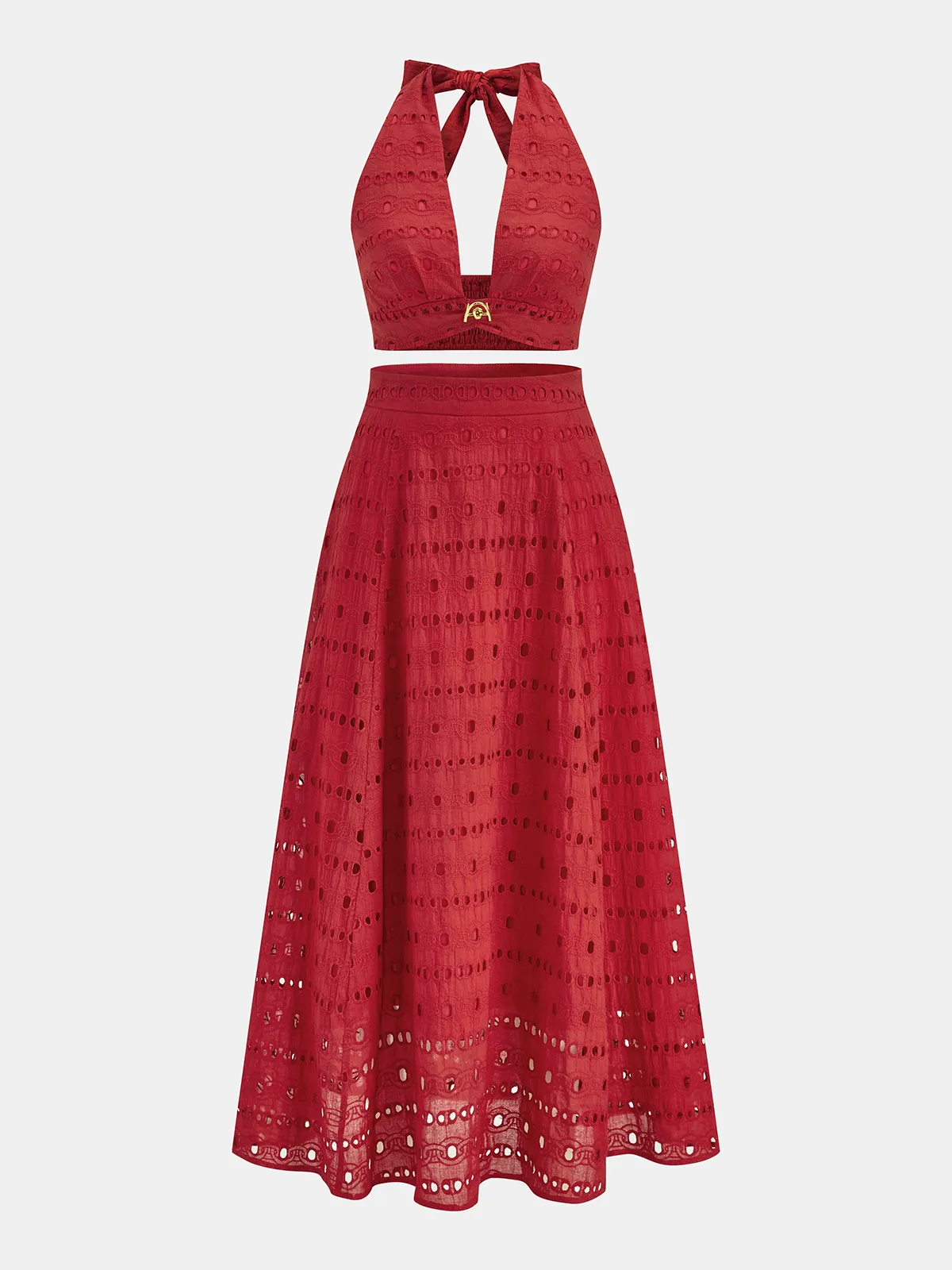 Eyelet Halter Crop Top & Maxi Skirt Set sold by COMMENSE product image thumbnail 2