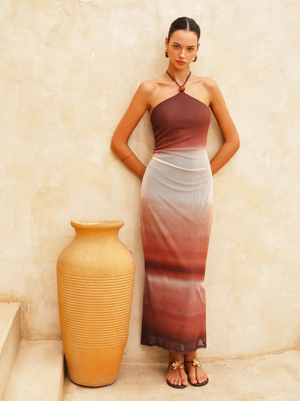 Halter Neck Gradient Chiffon Midi Dress sold by COMMENSE