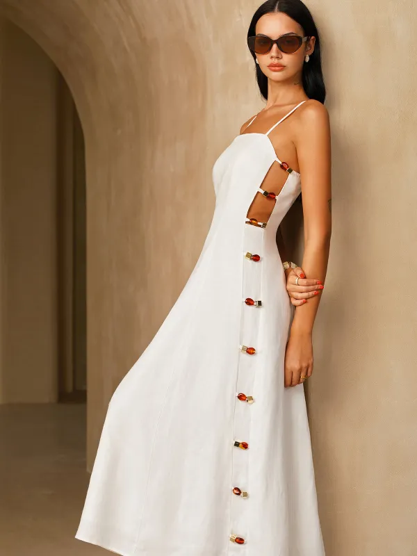 Linen-Blend Amber Detail Cami Midi Dress made by COMMENSE