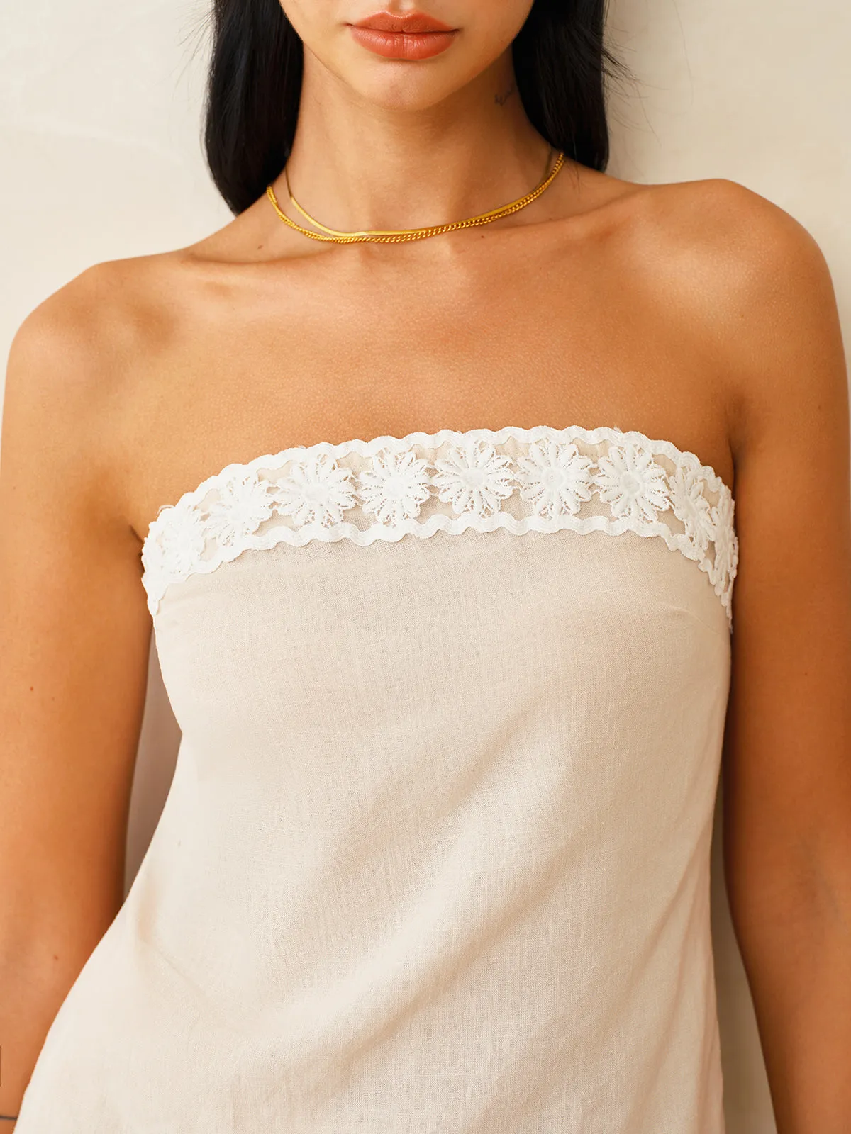 Linen Blend Lace Trim Top & Pants Set sold by COMMENSE product image thumbnail 3