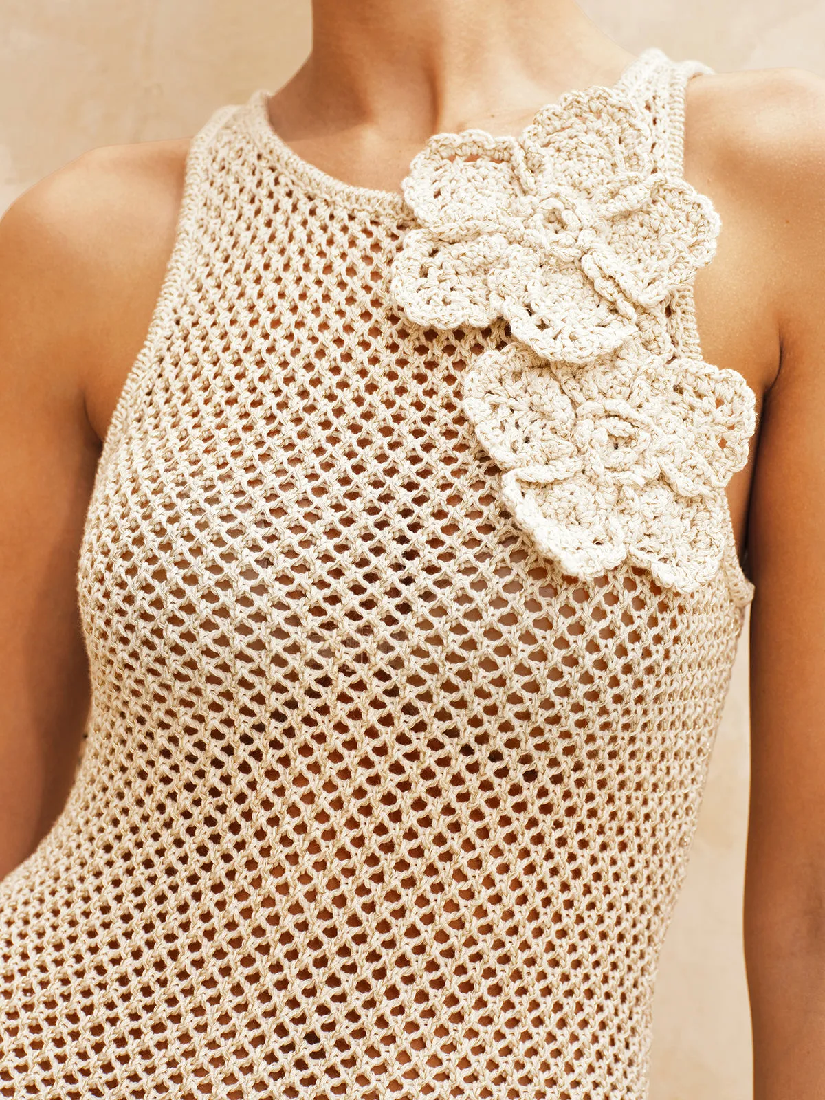 Crochet Flower Applique Sleeveless Mini Dress sold by COMMENSE product image thumbnail 3
