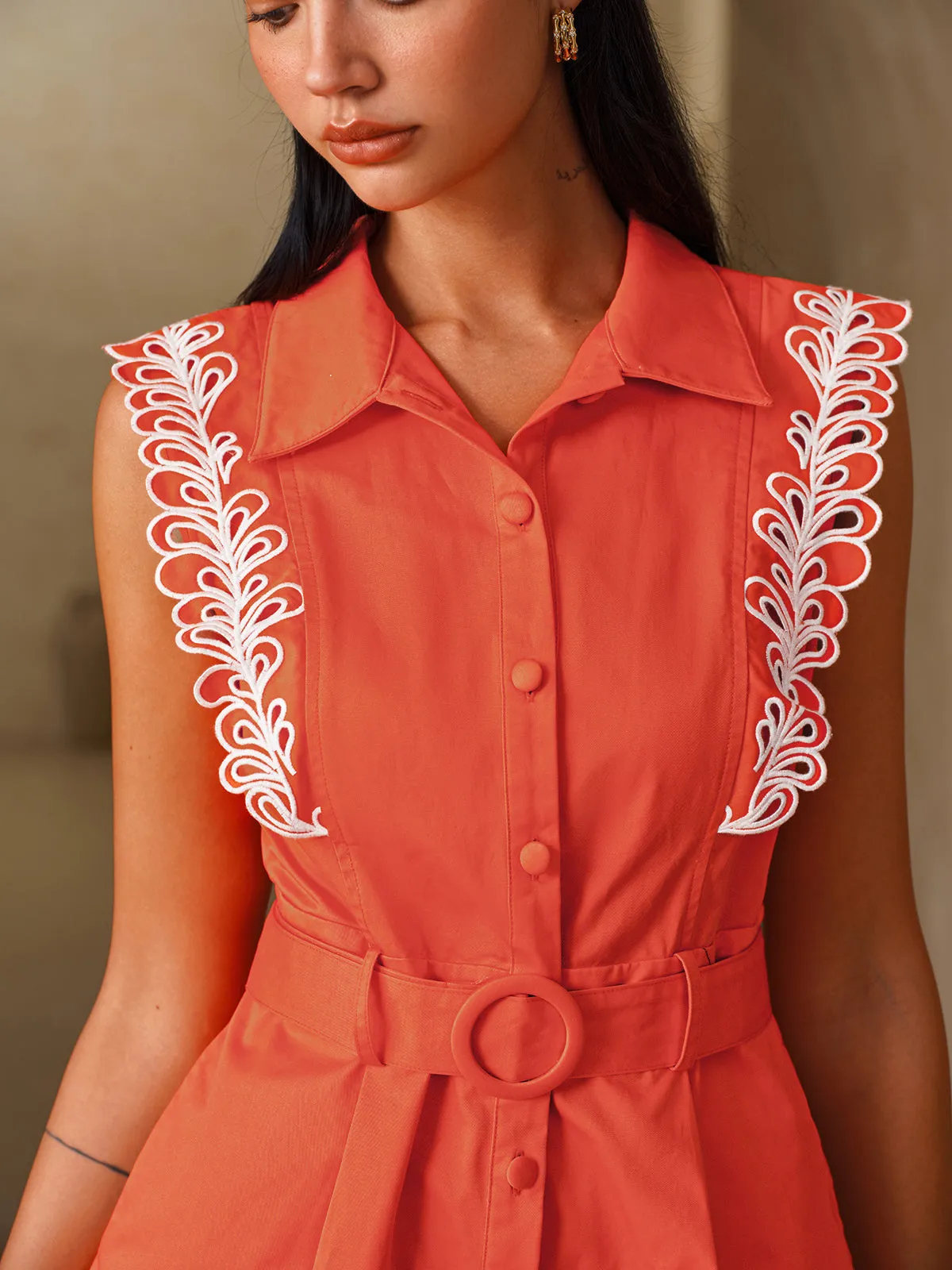 Embroidered Trim Belted Sleeveless Romper sold by COMMENSE product image thumbnail 5