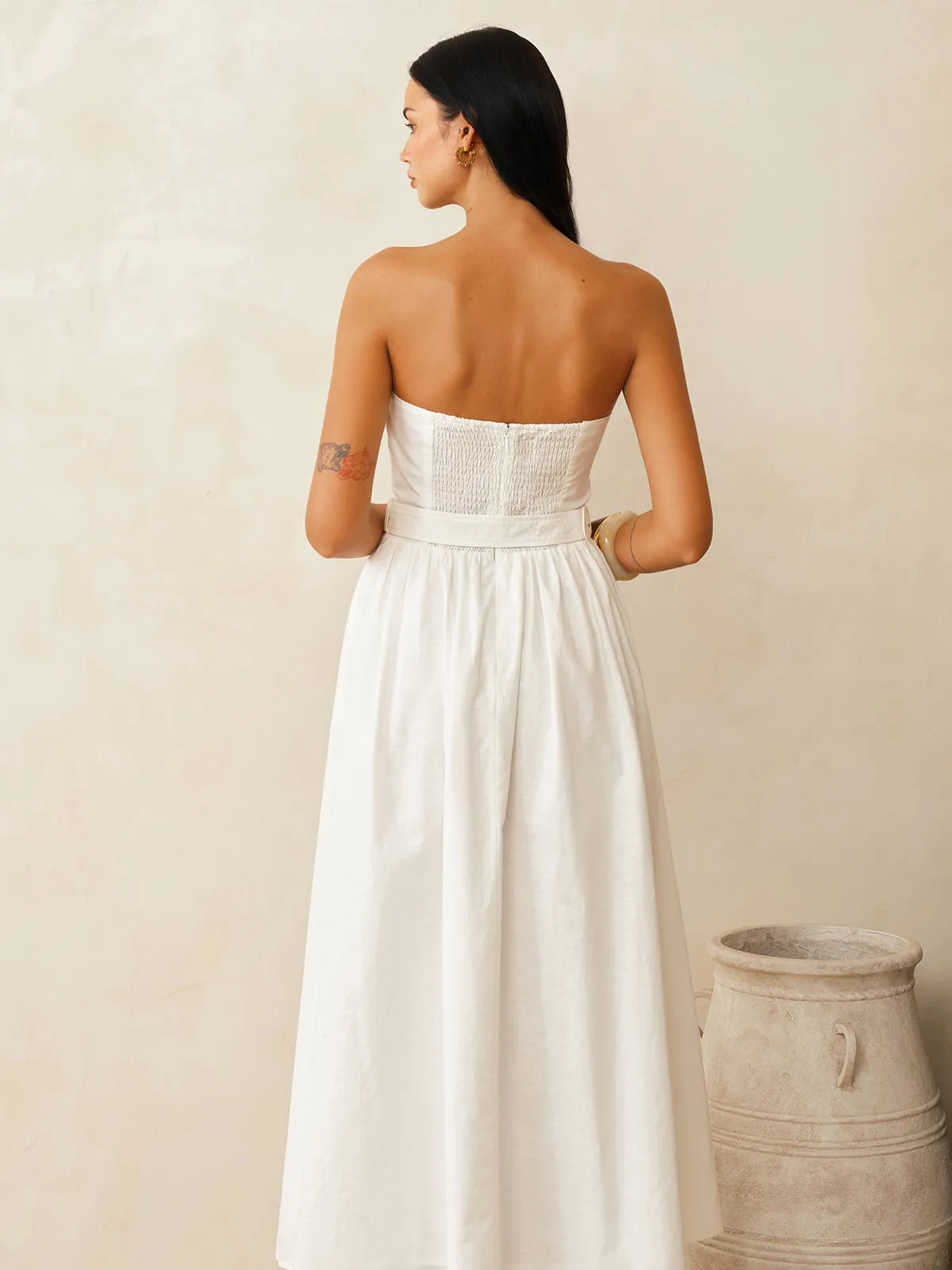 Strapless Cotton Linen Belted Maxi Dress sold by COMMENSE product image thumbnail 5