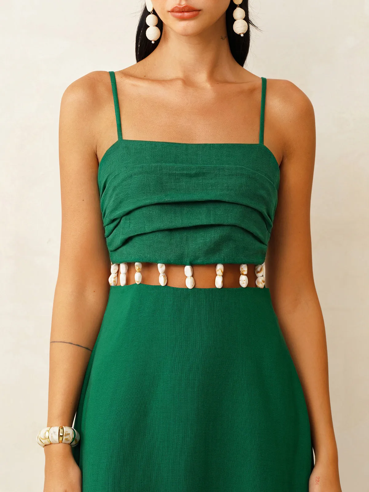 Linen-Blend Cutout Waist Cami Midi Dress sold by COMMENSE product image thumbnail 2