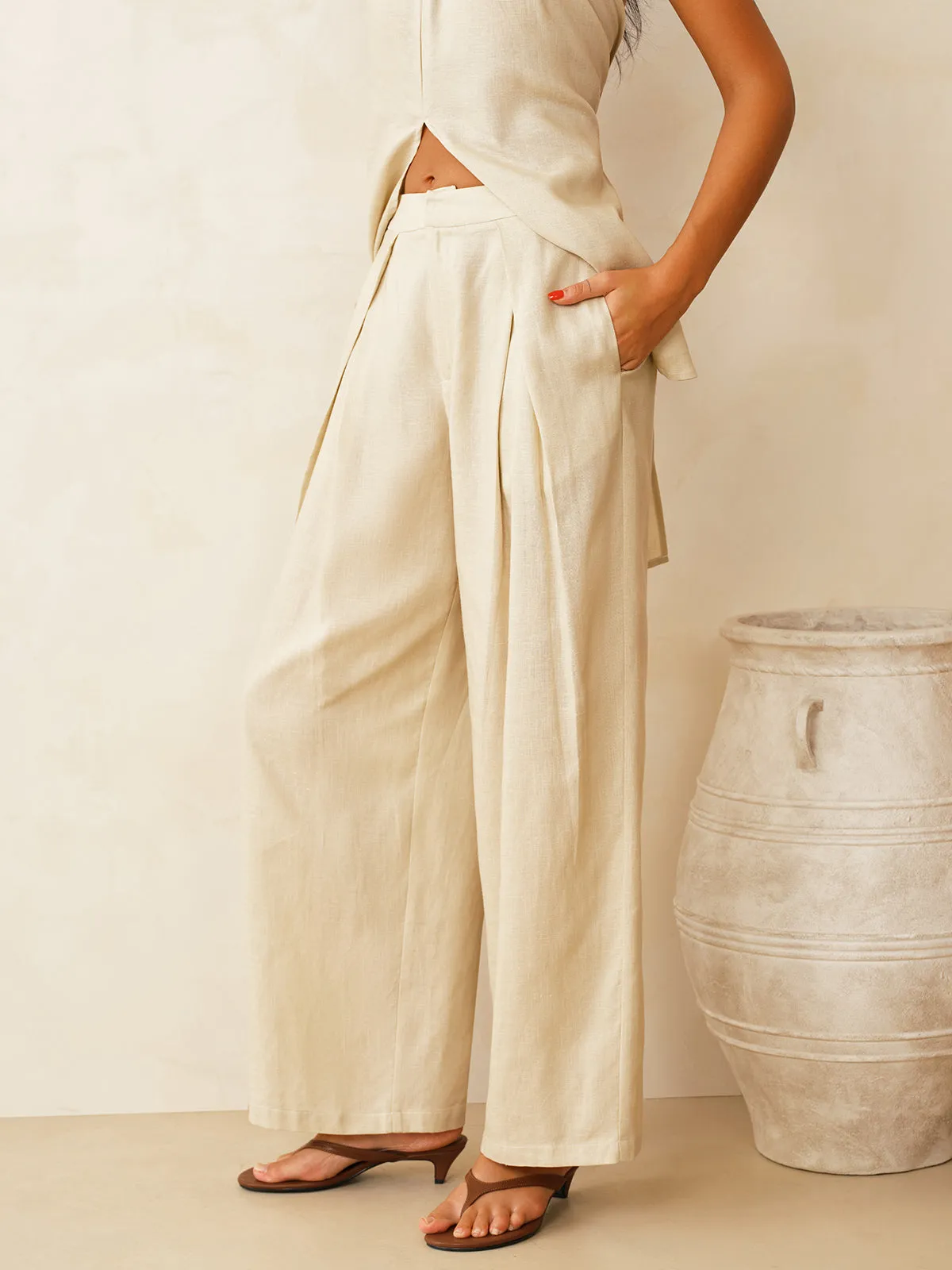 Linen-Blend Halter Top & Pants Set sold by COMMENSE product image thumbnail 5