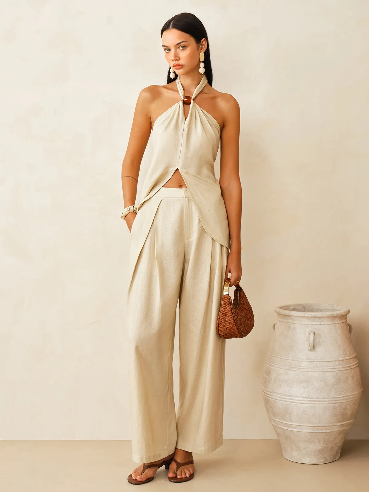 Linen-Blend Halter Top & Pants Set sold by COMMENSE product image thumbnail 2