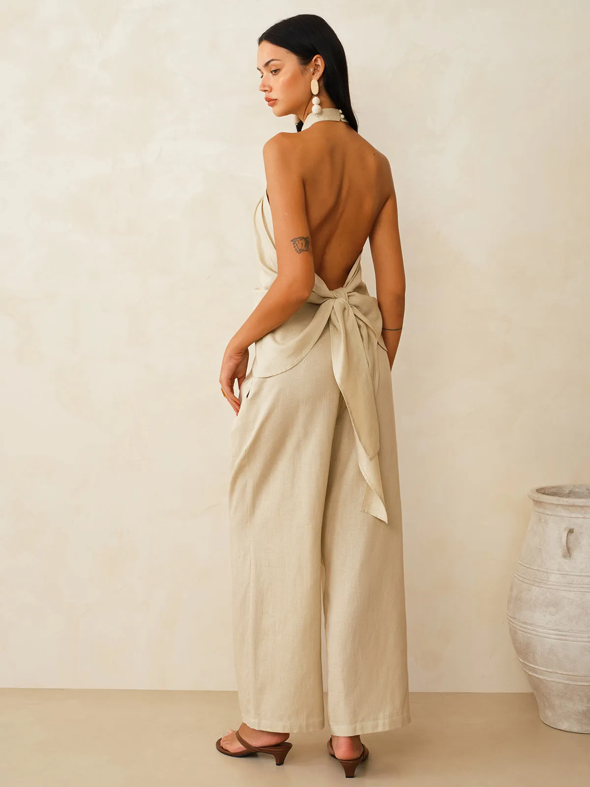 Linen-Blend Halter Top & Pants Set sold by COMMENSE product image thumbnail 3