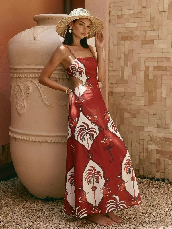 Tropical Print Cut-Out Cami Maxi Dress made by COMMENSE