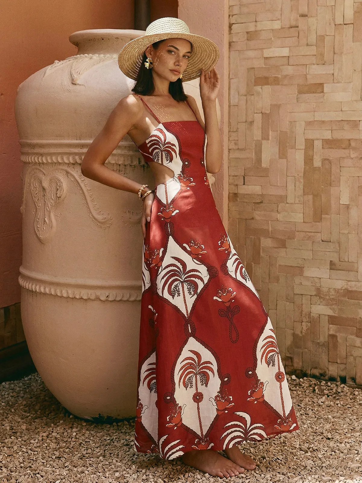 Tropical Print Cut-Out Cami Maxi Dress sold by COMMENSE