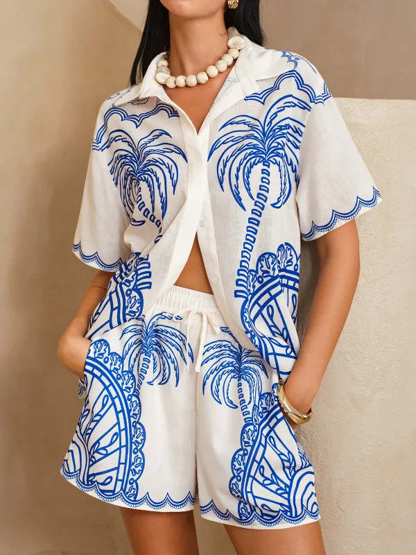 Palm Tree Print Shirt & Shorts Set made by COMMENSE