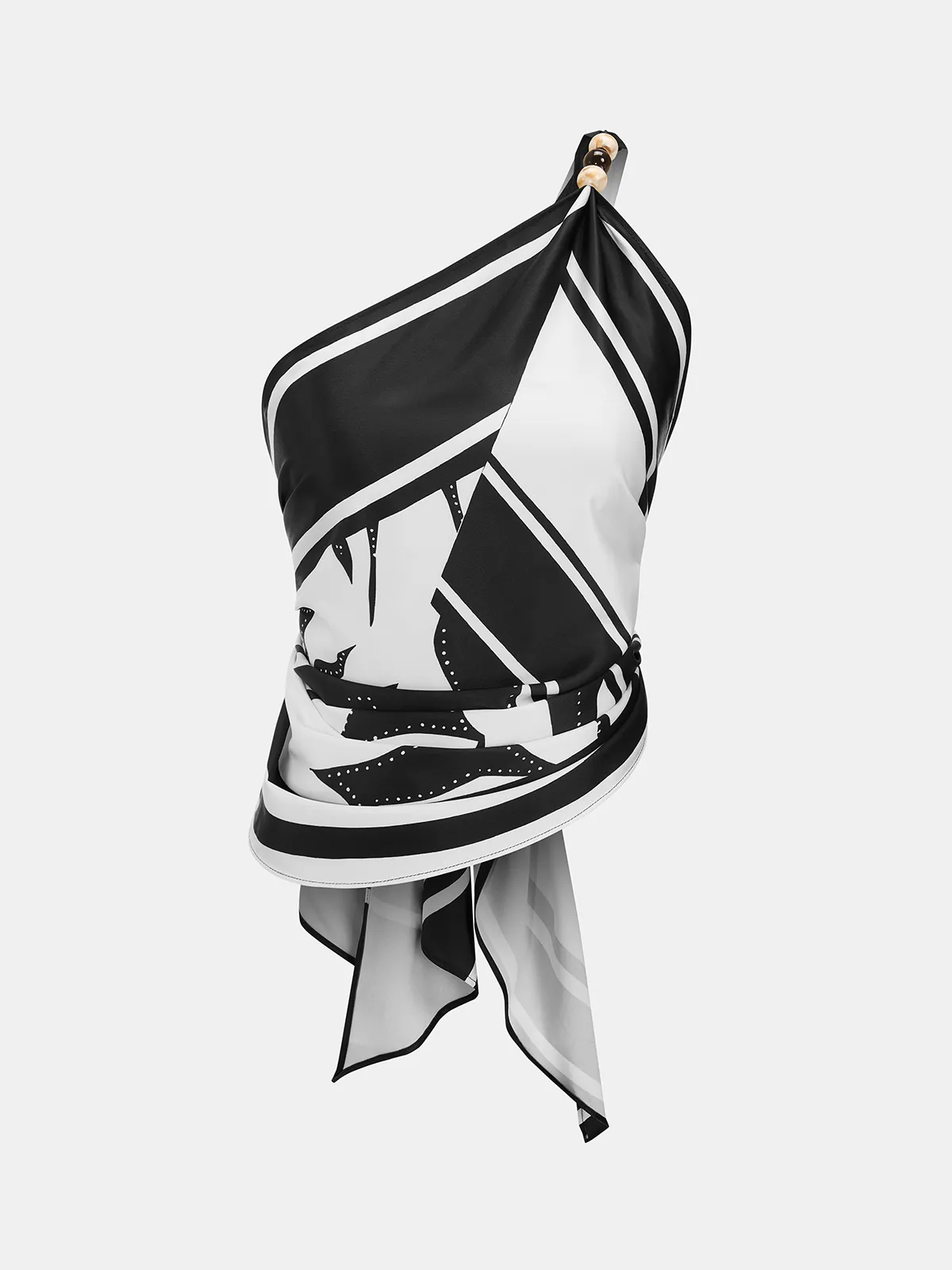 Beaded One Shoulder Geometric Print Top sold by COMMENSE