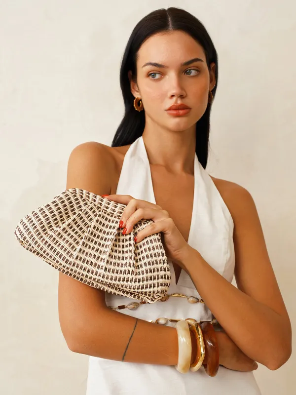 Houndstooth Woven Ruched Clutch Bag made by COMMENSE