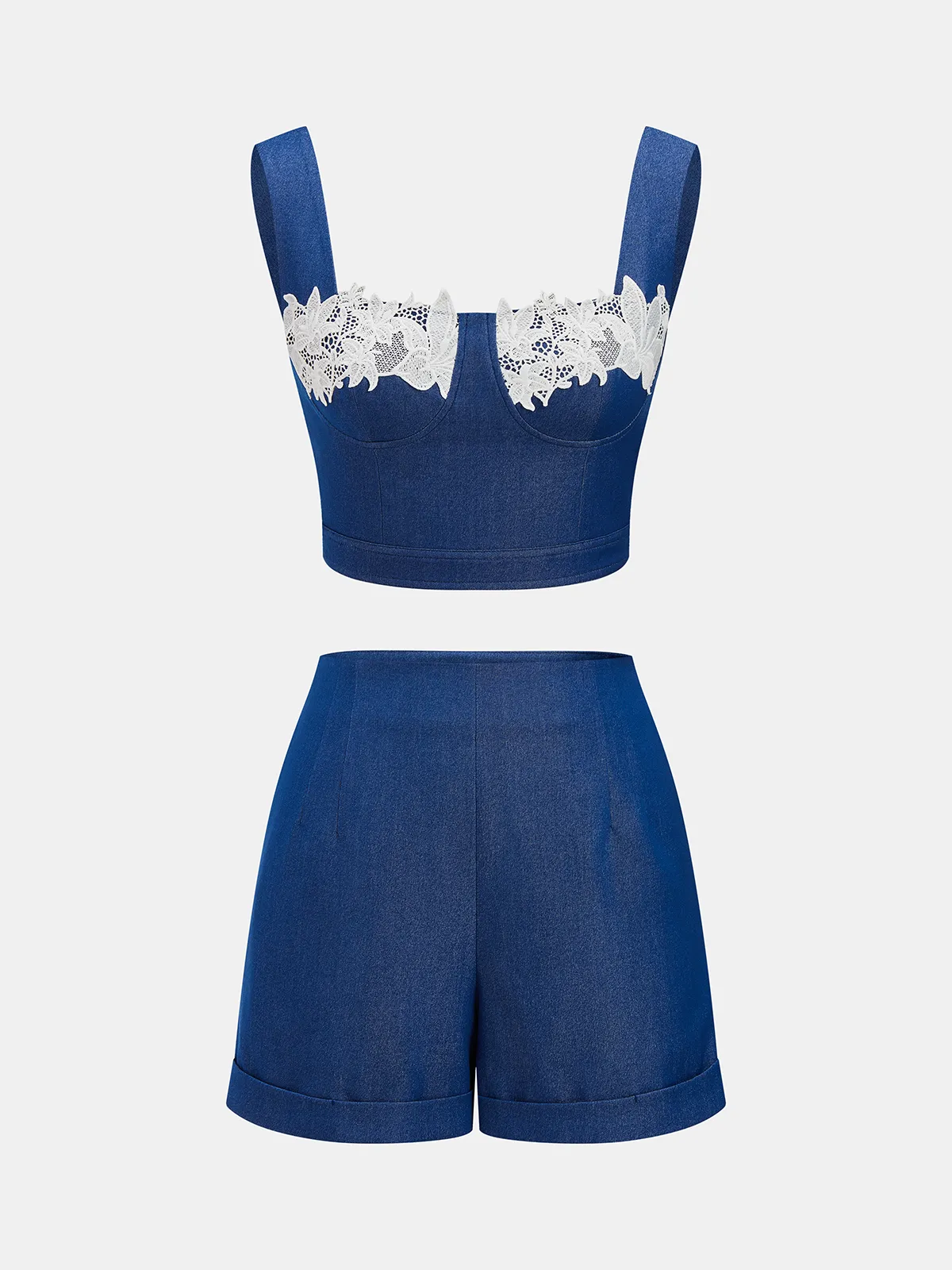 Lace Trim Cami Crop Top & Shorts Set sold by COMMENSE product image thumbnail 2