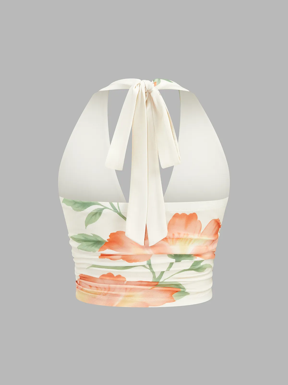 Floral Print Halter Crop Top & Ruched Skirt Set sold by COMMENSE product image thumbnail 4