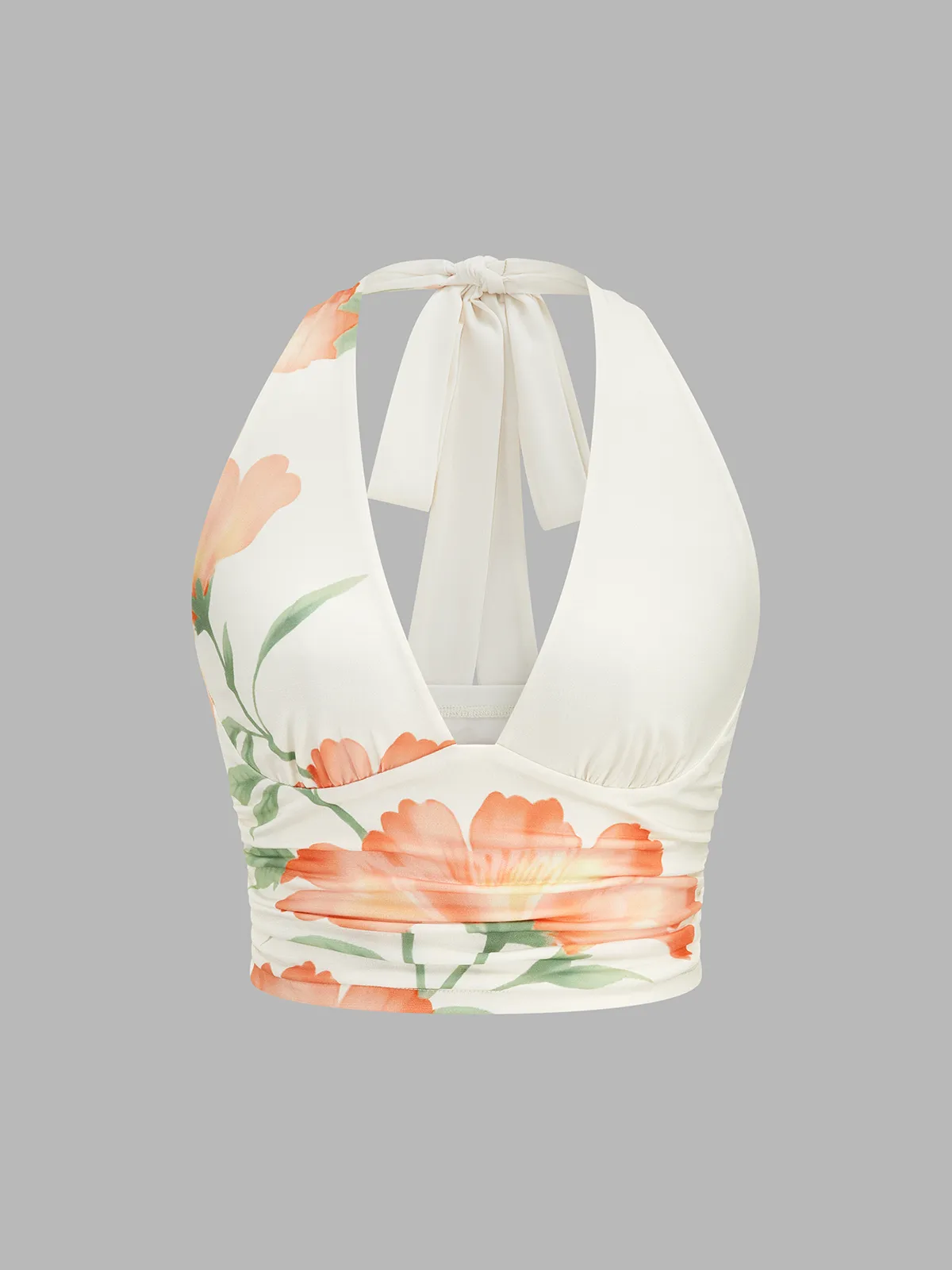 Floral Print Halter Crop Top & Ruched Skirt Set sold by COMMENSE product image thumbnail 3