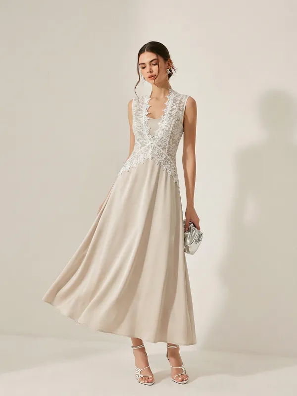 Satin Cami Dress & Lace Vest Two-Piece Set made by COMMENSE