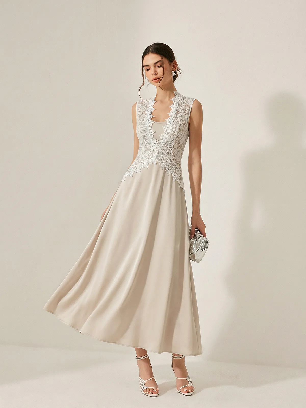 Satin Cami Dress & Lace Vest Two-Piece Set sold by COMMENSE