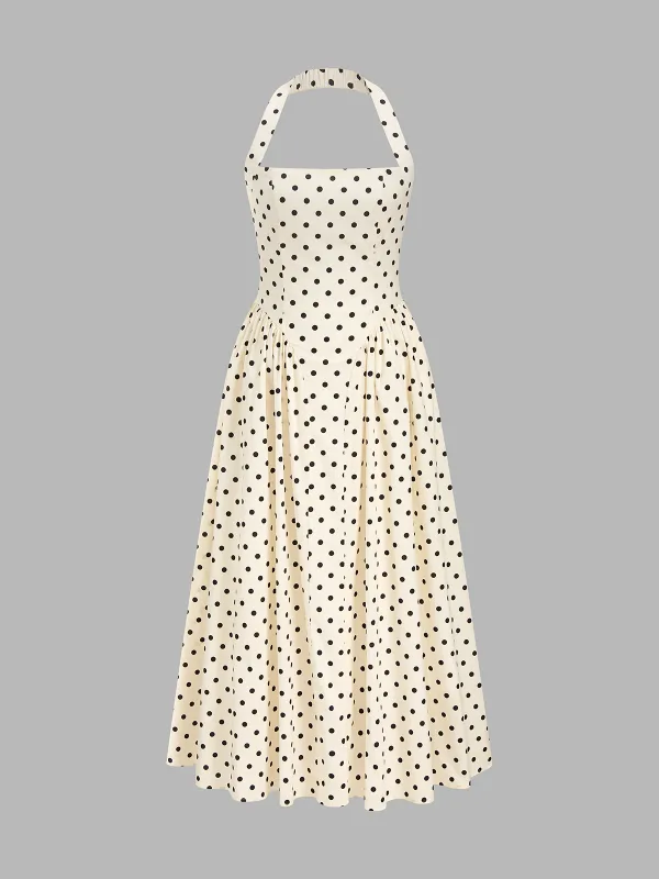 Polka Dot Halter Neck Maxi Dress made by COMMENSE