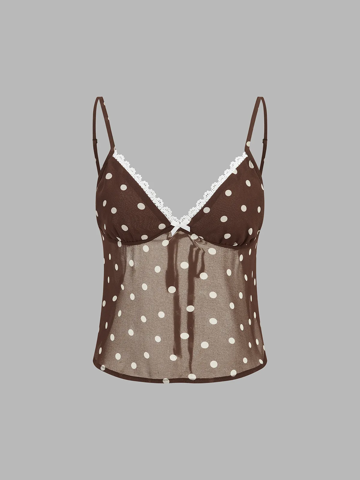 Polka Dot Sheer Lace Trim Top & Mini Skirt Set sold by COMMENSE product image thumbnail 2