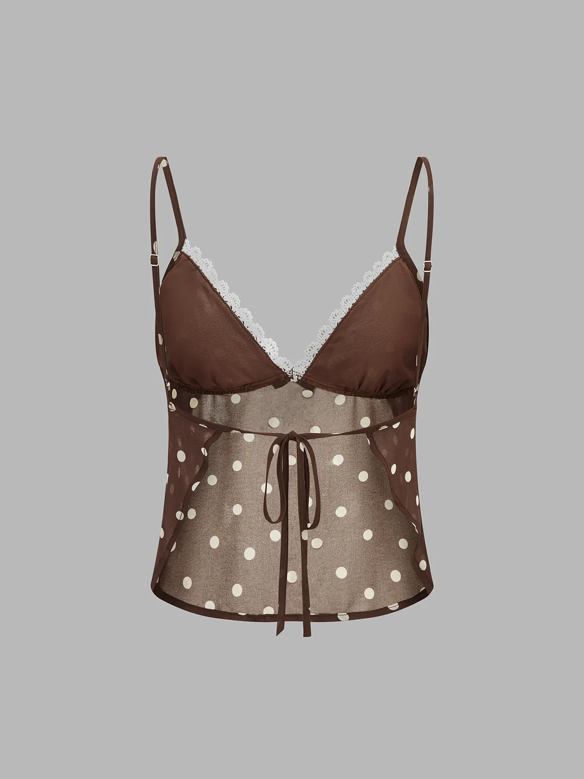 Polka Dot Sheer Lace Trim Top & Mini Skirt Set sold by COMMENSE product image thumbnail 3