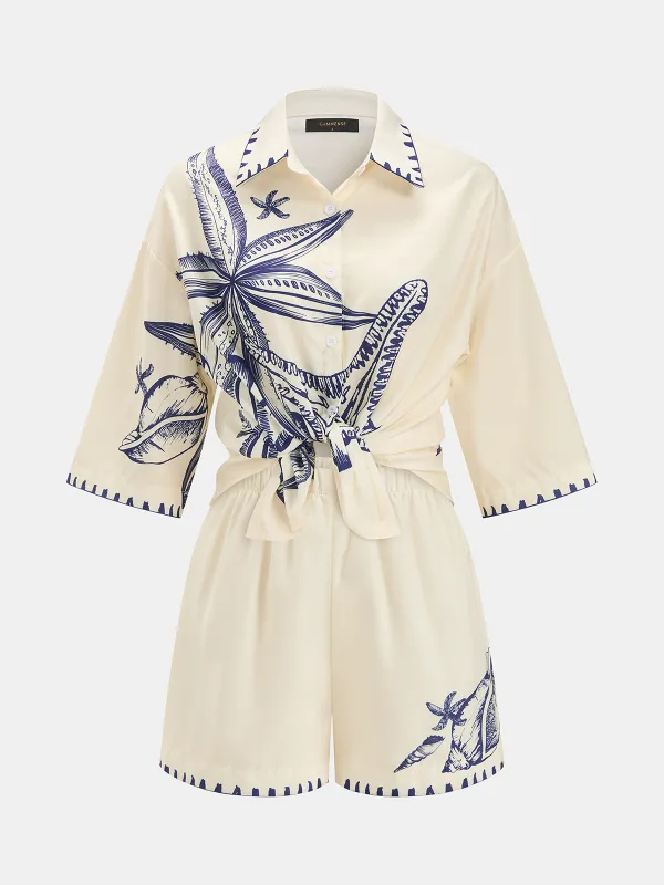 Seashell Print Shirt & Shorts Set made by COMMENSE