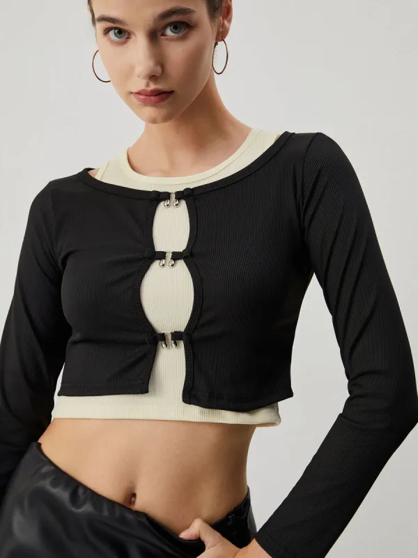 Ribbed Knit Two Pieces Crop Top sold by COMMENSE