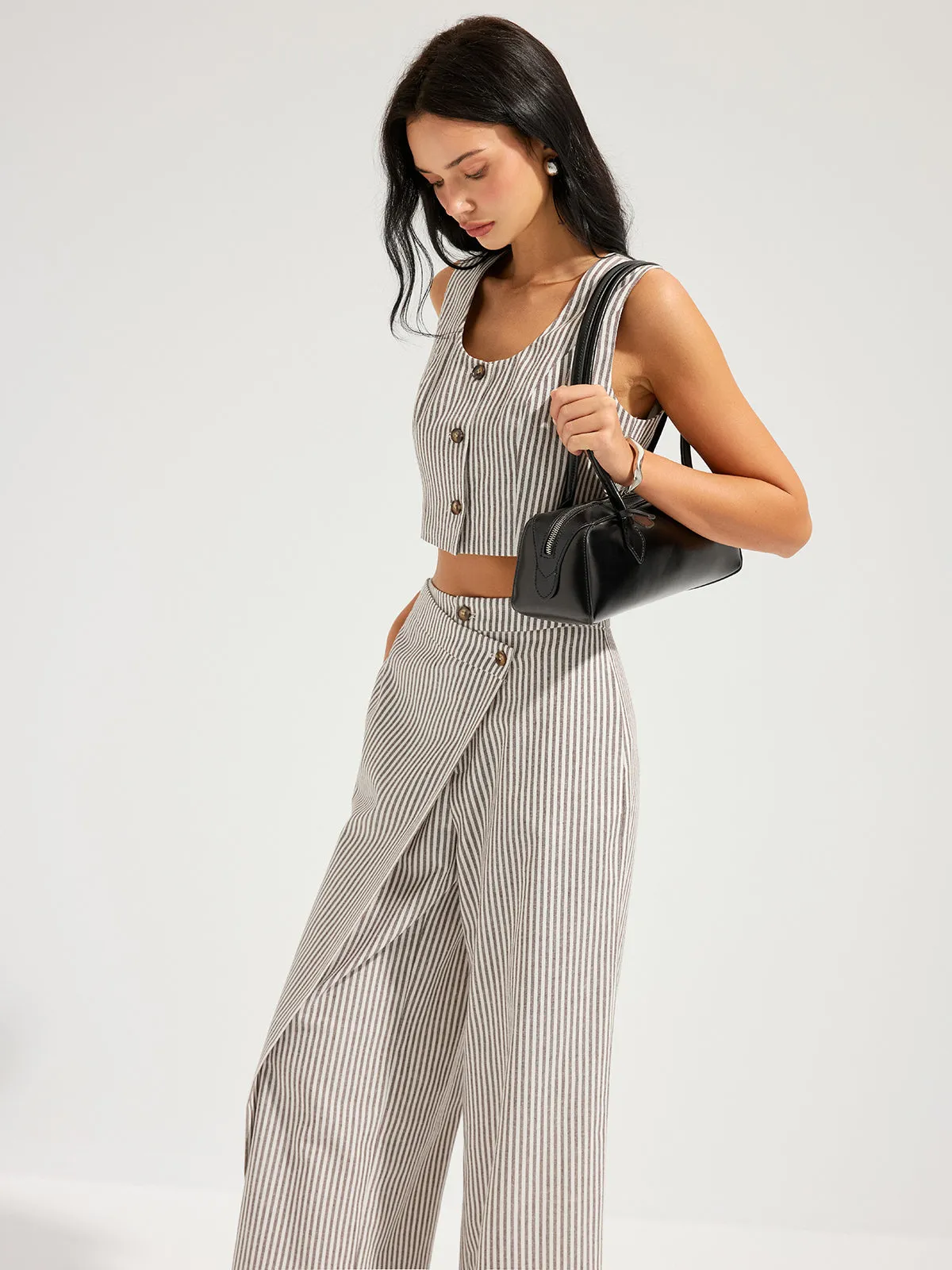 Striped Cotton Linen Vest & Asymmetrical Pants Set sold by COMMENSE product image thumbnail 4