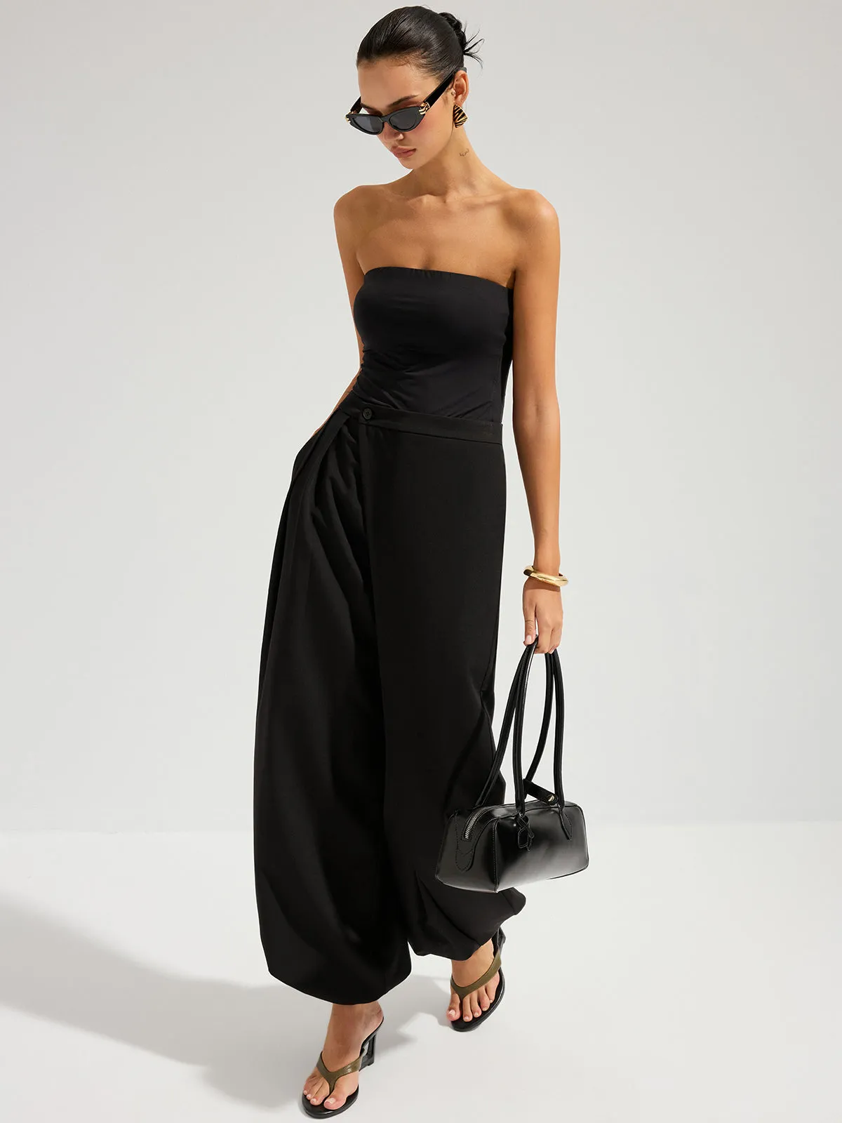 Asymmetric Overlay Wide Leg Pants sold by COMMENSE product image thumbnail 4