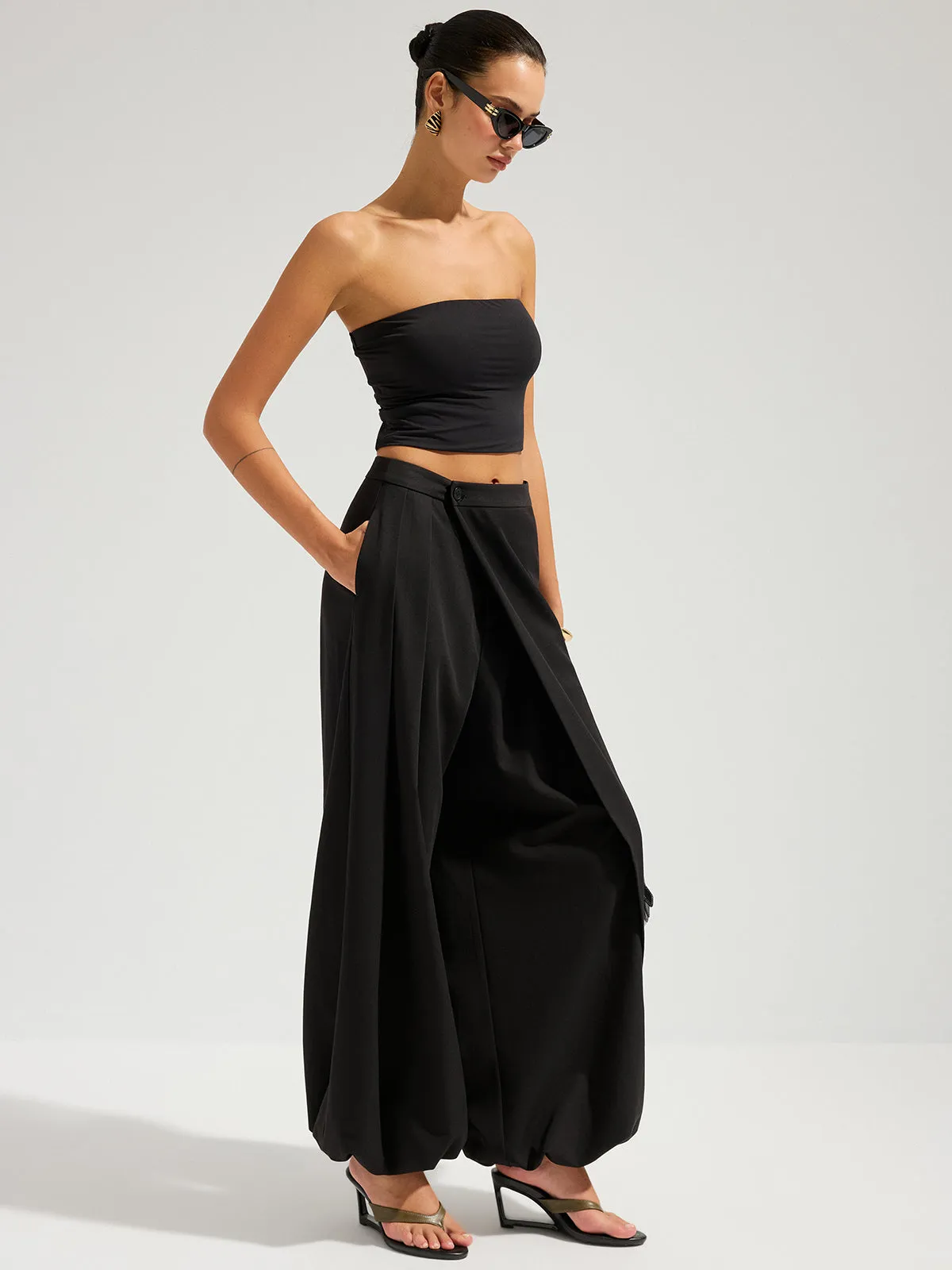 Asymmetric Overlay Wide Leg Pants sold by COMMENSE product image thumbnail 2
