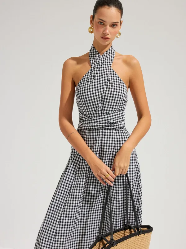 Gingham Halter Cotton Maxi Dress made by COMMENSE