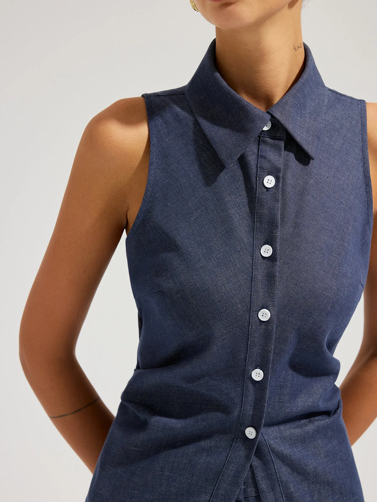 Denim Sleeveless Tie-Back Shirt & Pants Set sold by COMMENSE product image thumbnail 5