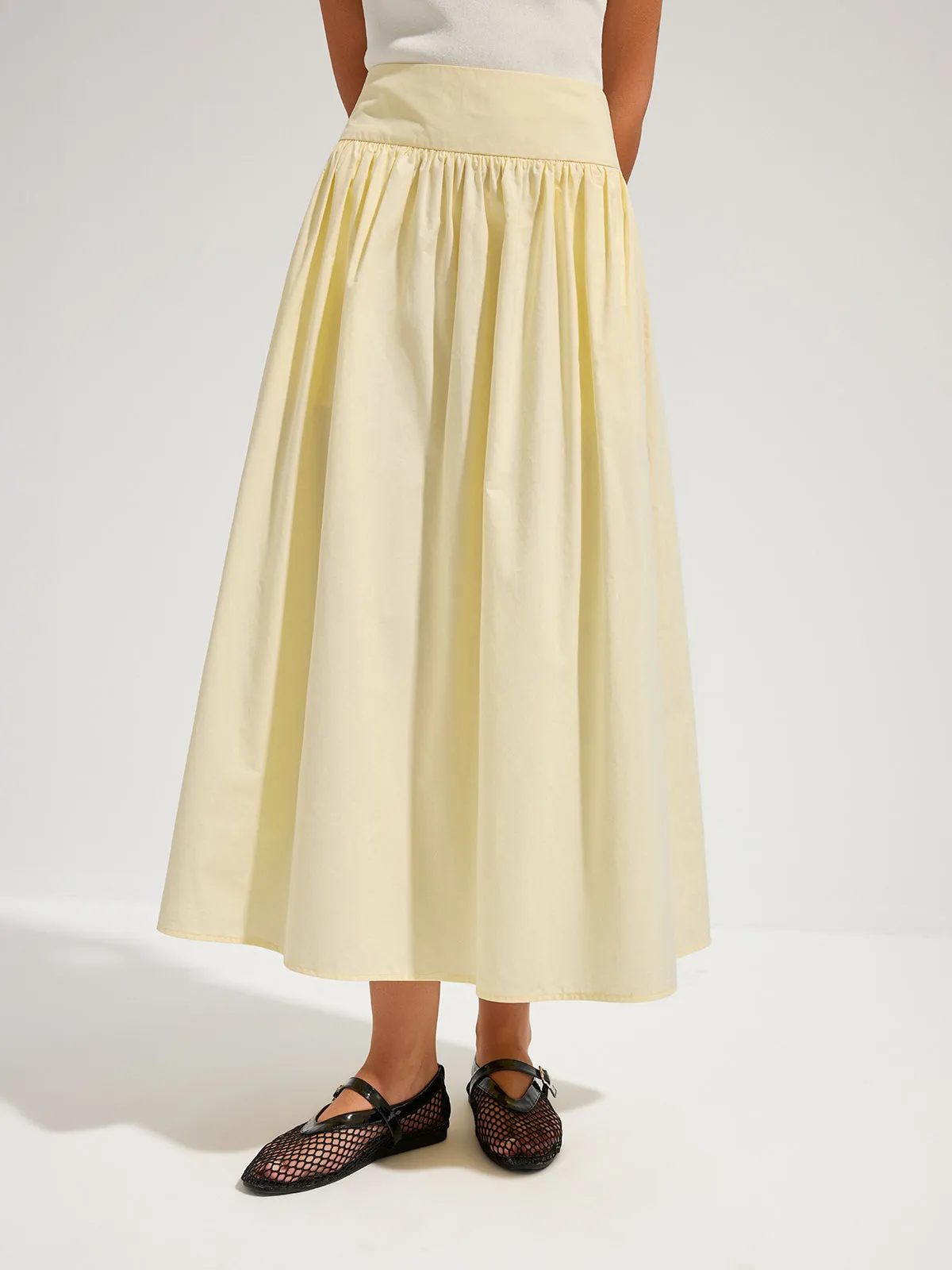 Cotton High Waist Gathered Midi Skirt sold by COMMENSE product image thumbnail 3