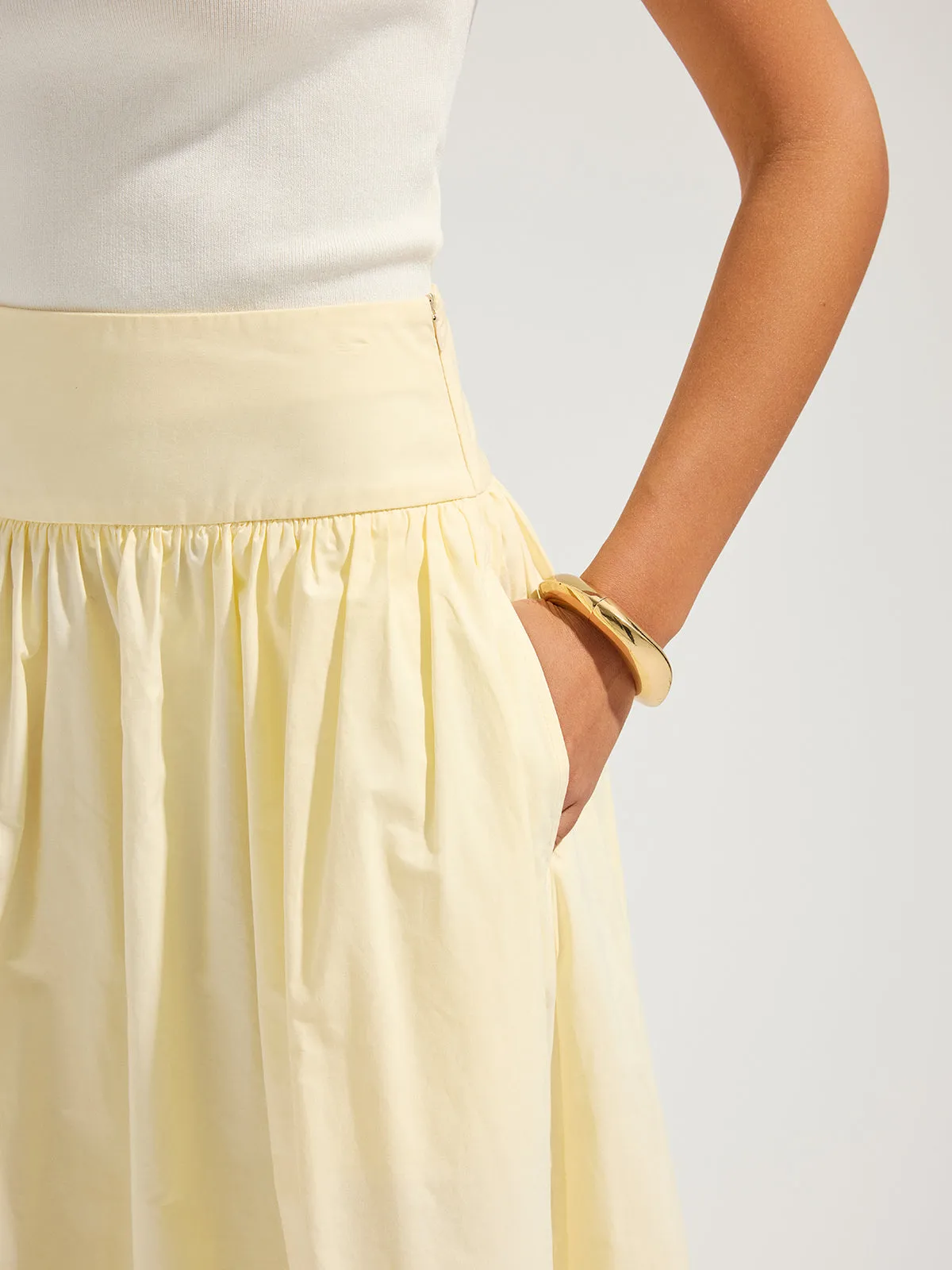 Cotton High Waist Gathered Midi Skirt sold by COMMENSE product image thumbnail 5