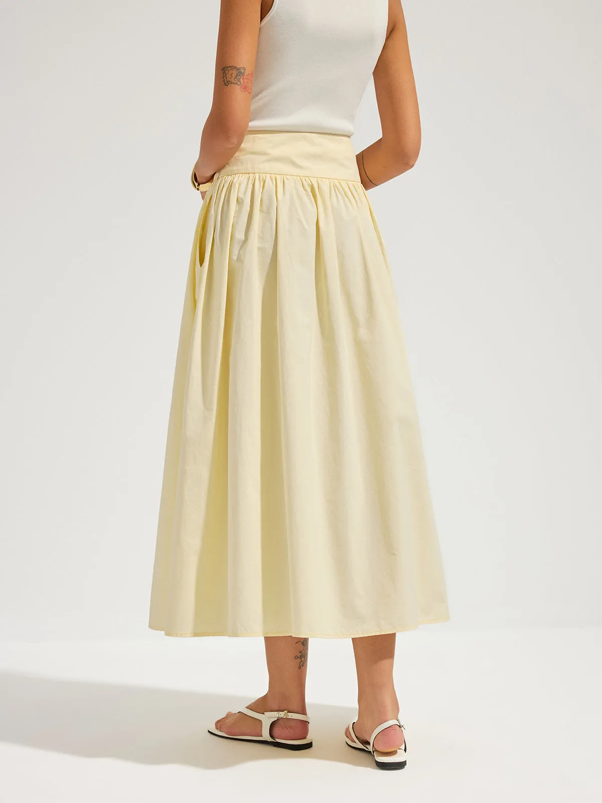 Cotton High Waist Gathered Midi Skirt sold by COMMENSE product image thumbnail 2