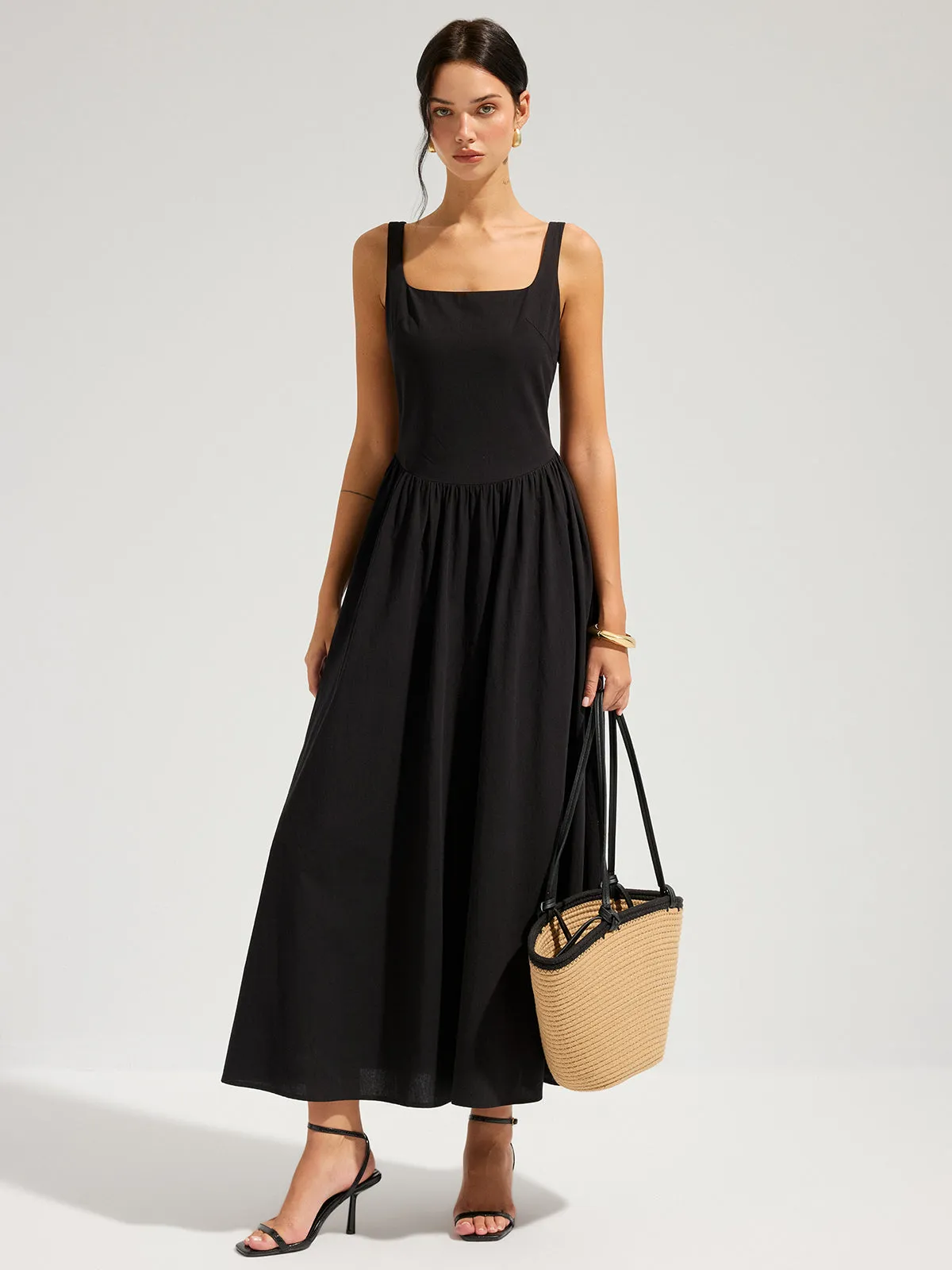 Cotton Square Neck Backless Maxi Dress sold by COMMENSE product image thumbnail 4
