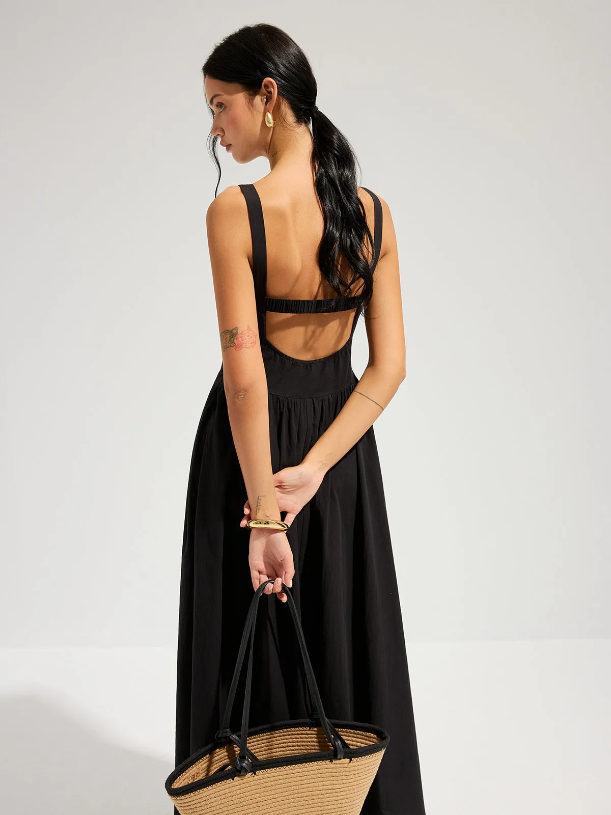 Cotton Square Neck Backless Maxi Dress sold by COMMENSE