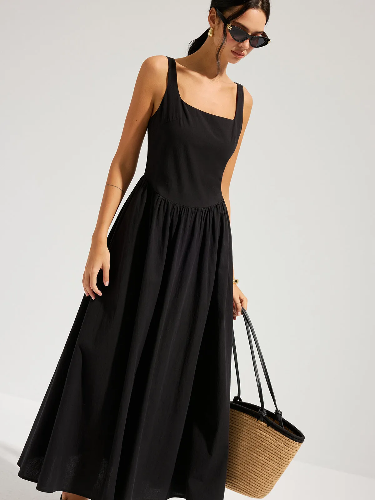 Cotton Square Neck Backless Maxi Dress sold by COMMENSE product image thumbnail 5